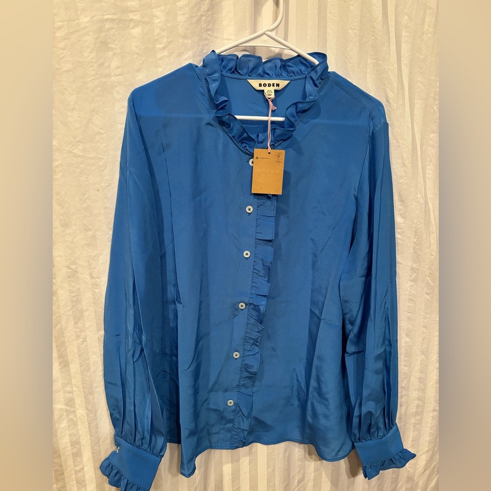 Boden Blue Ruffle Blouse - Picture 3 of 9